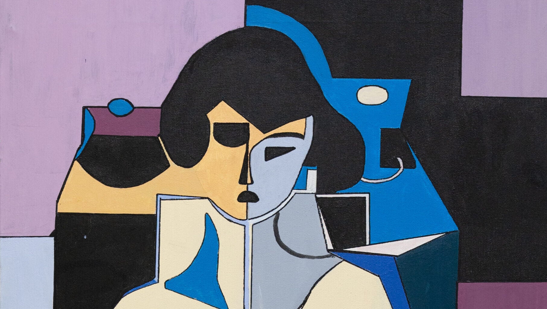 Kunstwerk des Likra-Künstler*innen-Kollektivs "Unser Weg" mit abstrakten, geometrischen Formen und l.