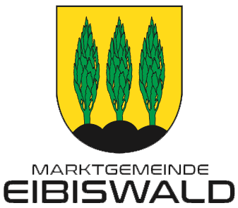 Drei grüne Zypressen auf gelbem Hintergrund, Symbol der Gemeinde Eibiswald.